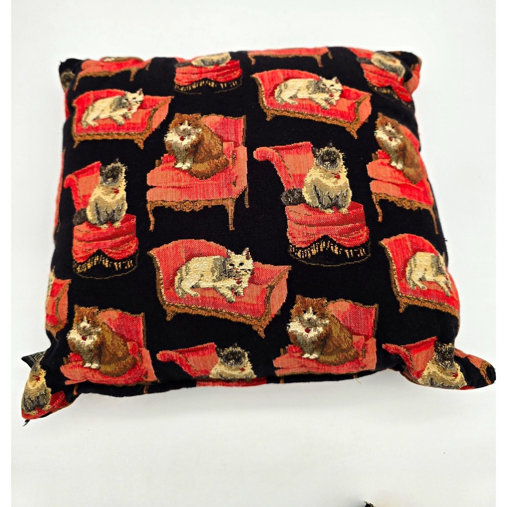 Vintage Borgata Square Decorative Tapestry Pillow Reclining Cats 14" x 14"